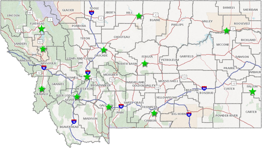 FADC Map - Montana map with FADC locations