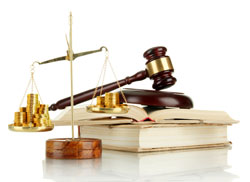 Graphic showing a scale, courtroom gavel and book.
