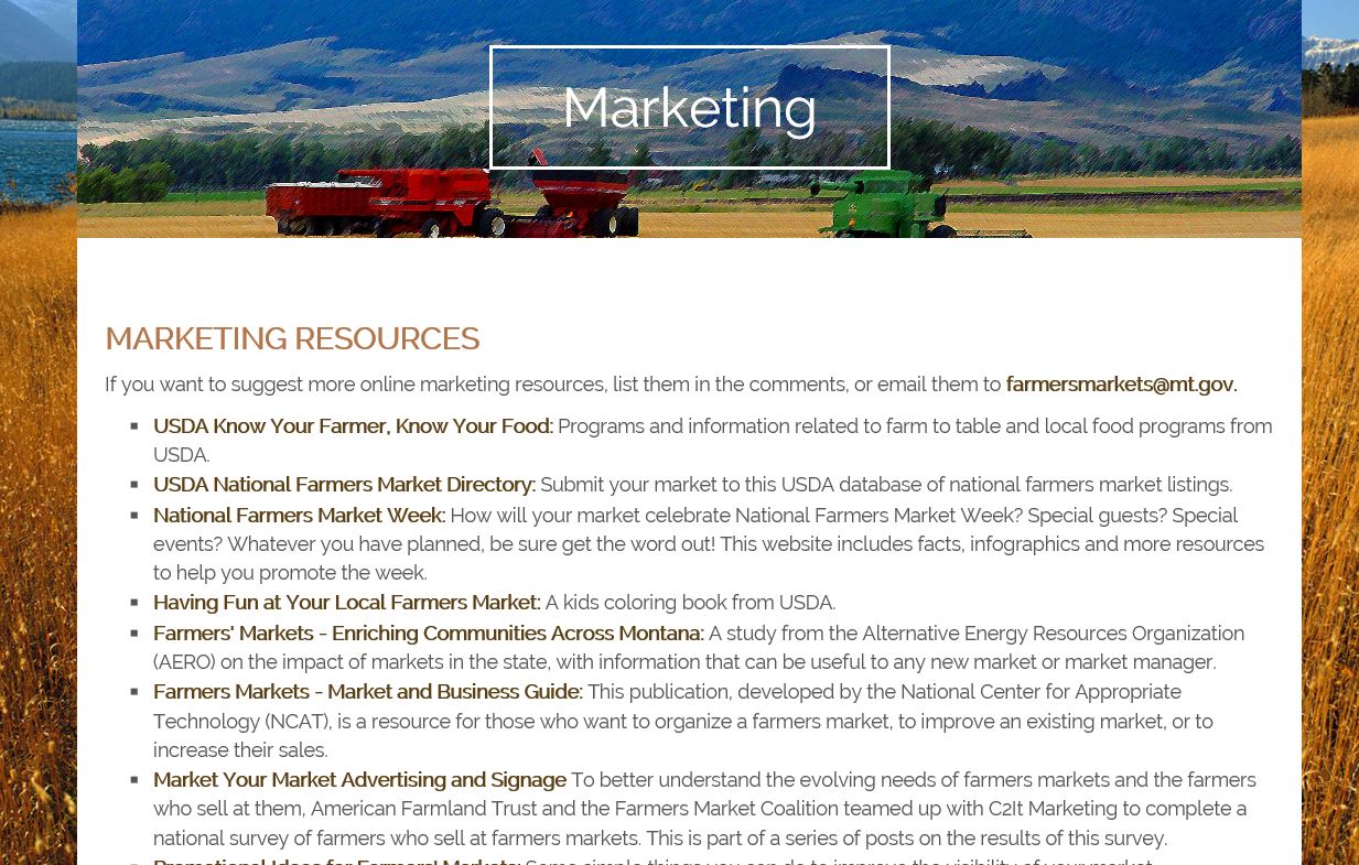 An example of the Resources section of a page on the Farmers Market Portal from the Montana Department of Agriculture.