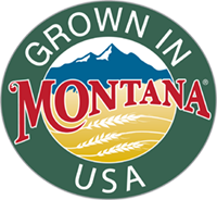 Grown in Montana Logo - round with mountains and wheat