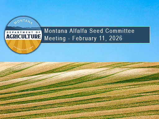 grain rows from a distance with text overlay announcement