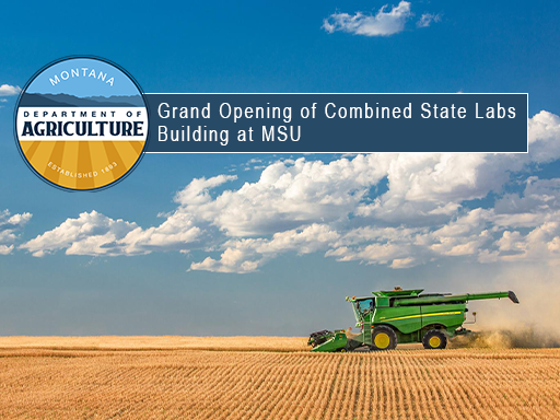 Combine in field of wheat with text overlay announcement