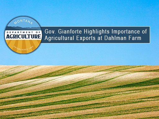 Crop rows in the distance with text overlay announcement