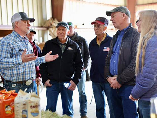 Lee Dahlman talking to Governor Gianforte in Power, Montana