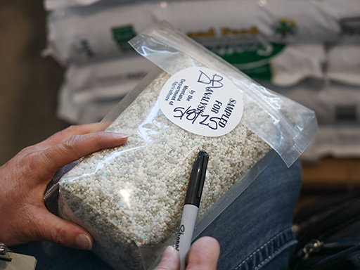A bag of sampled fertilizer – to be sent to MDA’s Analytical Laboratory for analysis