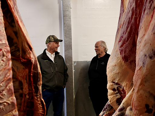 Gov. Gianforte talking with Ron Vandevanter of the former Vandevanter Meats, now Glacier Processing, in Columbia Falls