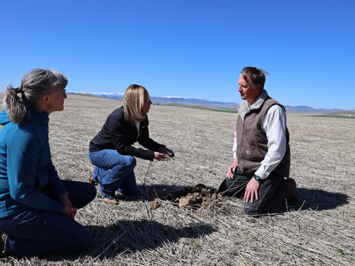 Director Streit with Frank and Kari Groeneweg of Living Sky Grains near Three Forks
