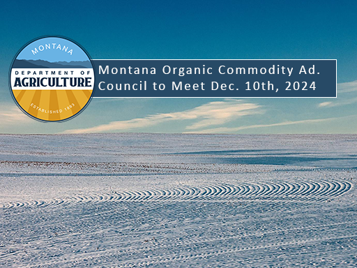 Seeded row crop field covered in a dusting of snow with text overlay announcement