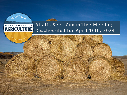 Hay bales in green field with blue sky backdrop with text overlay announcement