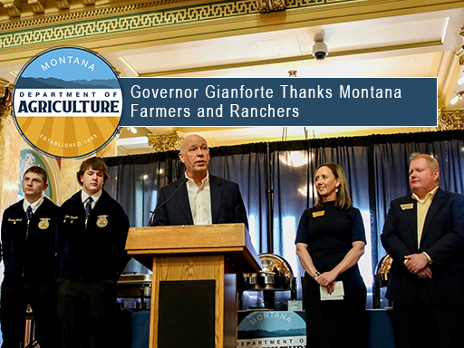 Gov Gianforte speaking at the State Capitol on National Ag Day