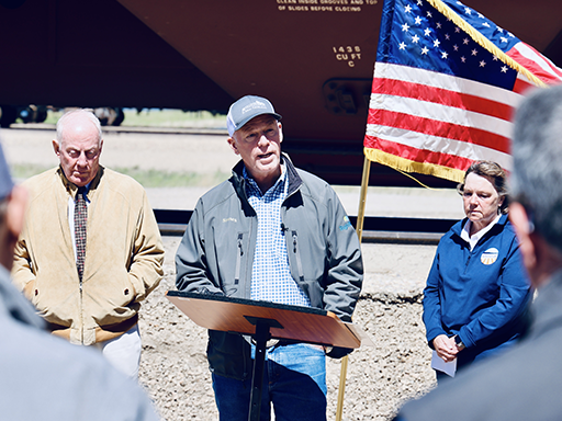 Gov. Gianforte speaking at the Port of Northern Montana in Shelby