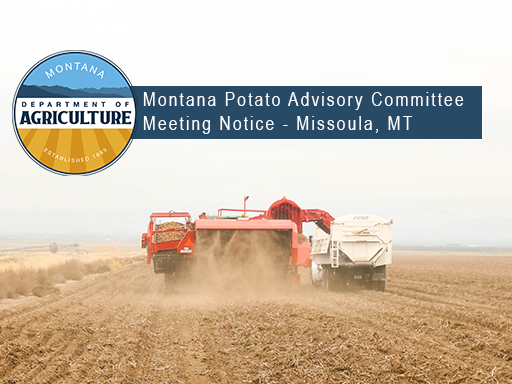Potato harvest in field in Toston Montana with text overlay announcement