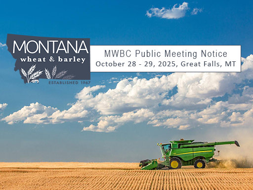 Combine in field of wheat with text overlay announcement