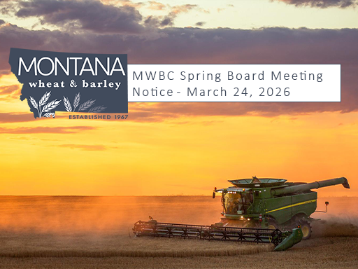 Combine in field of wheat with text overlay announcement