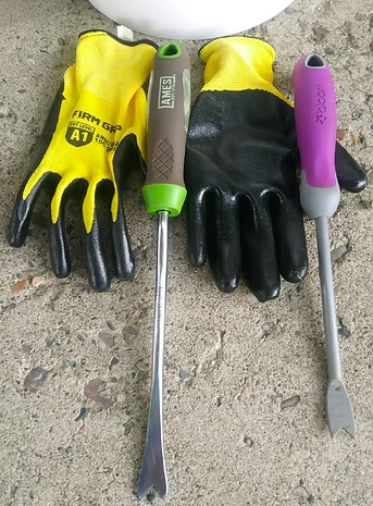 Gloves and weed pry tools