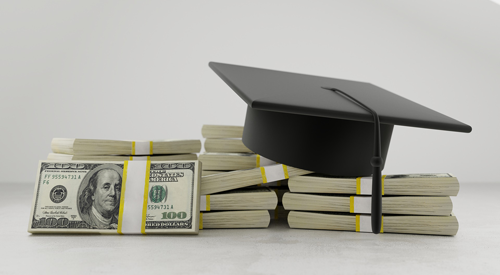 mortar board on money