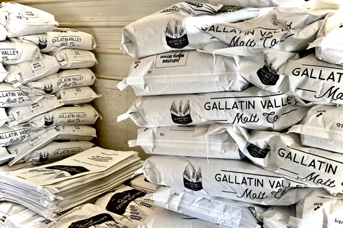 Gallatin Valley Malt product bags stacked