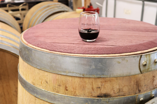 wine glass on barrel