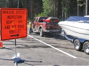 Boat Check station - speed boat and truck